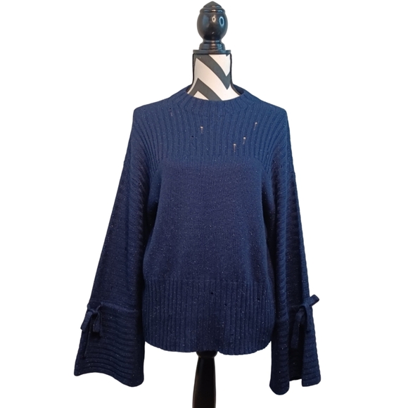 DH New York Distressed Silk Cashmere Knit Bell Sleeve Jumper Sweater - Picture 1 of 14